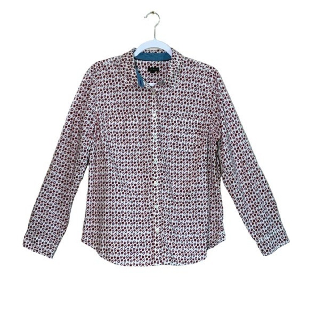 TALBOTS Women 14 Apple Novelty Print Classic‎ Cotton Button Up Shirt Teacher